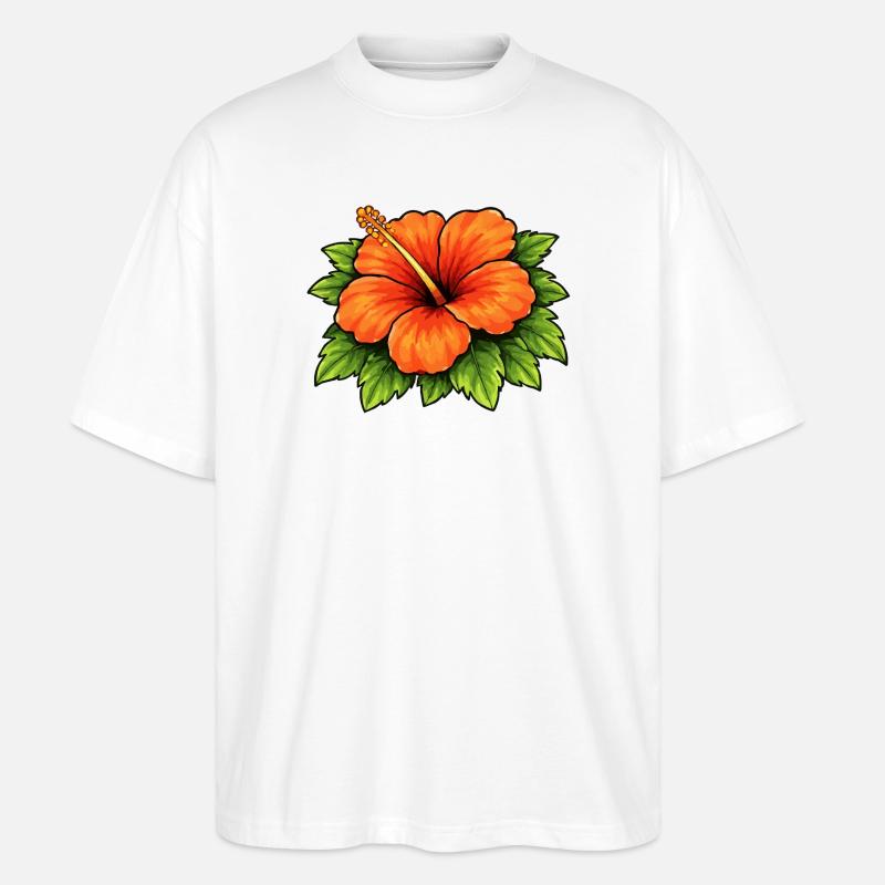 Floraison tropicale de l’hibiscus - T-shirt bio Blaster 2.0 coupe oversize Stanley/Stella Unisexe - blanc