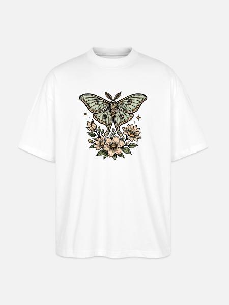 Moth with flower bouquet - Stanley/Stella Oversized Unisex Organic T-shirt Blaster 2.0 - white