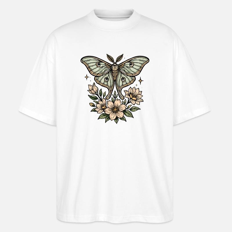 Moth with flower bouquet - Stanley/Stella Oversized Unisex Organic T-shirt Blaster 2.0 - white