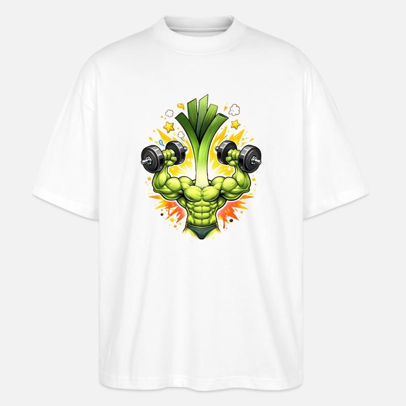 Starker Lauch Bodybuilder Illustration   - Stanley/Stella Oversized Unisex Bio T-Shirt Blaster 2.0 - Weiß