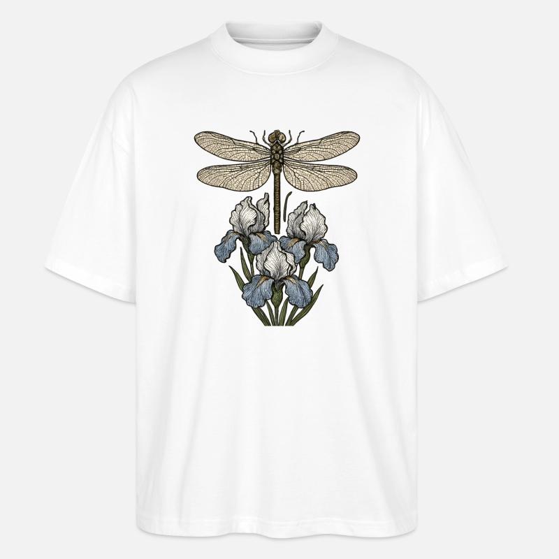 Libellule sur fleurs d’iris - T-shirt bio Blaster 2.0 coupe oversize Stanley/Stella Unisexe - blanc