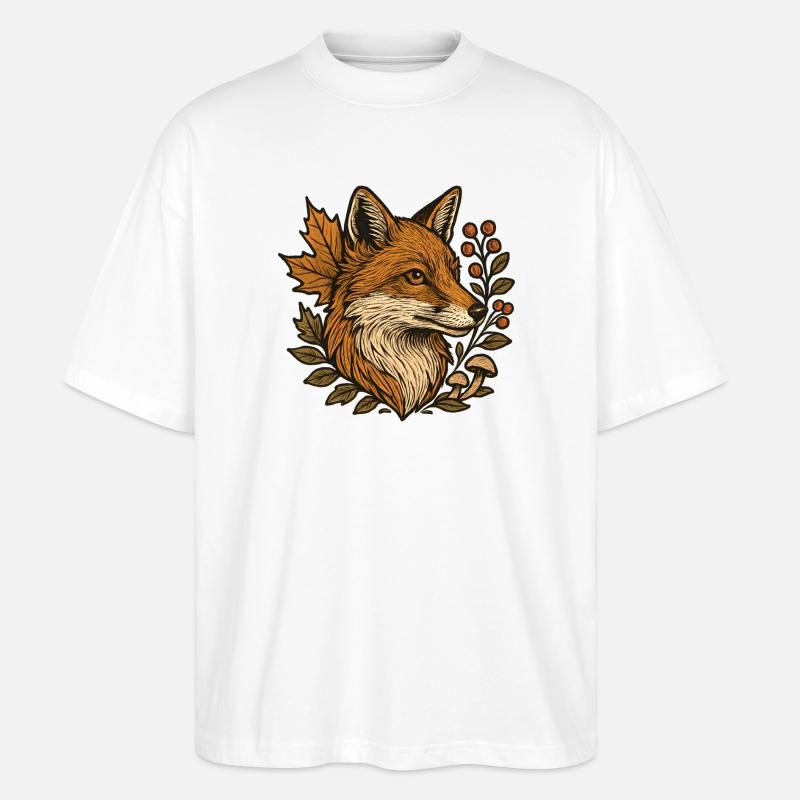 Herbstfuchs im Blätterkranz - Stanley/Stella Oversized Unisex Bio T-Shirt Blaster 2.0 - Weiß