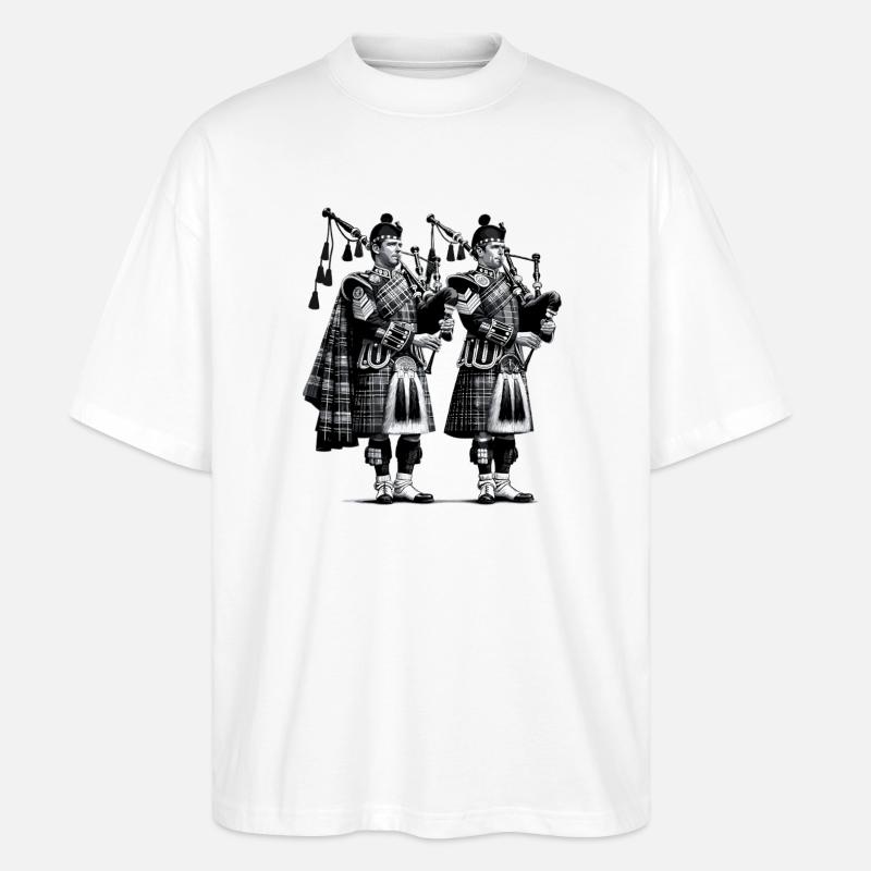 Säkkipilliduo kiltissä - Stanley/Stella Blaster 2.0 Unisex Oversized Luomu T-paita - valkoinen