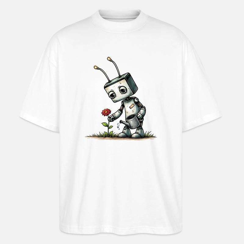 Roboter gießt eine Blume  - Stanley/Stella Oversized Unisex Bio T-Shirt Blaster 2.0 - Weiß