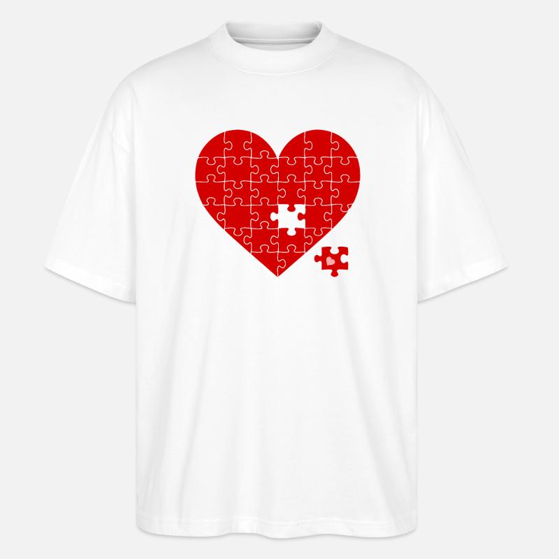 Rotes Puzzle Herz: - Stanley/Stella Oversized Unisex Bio T-Shirt Blaster 2.0 - Weiß