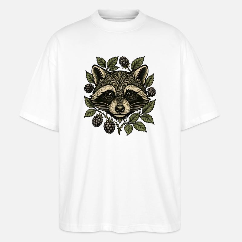 Waschbärengesicht mit Beerenlaub - Stanley/Stella Oversized Unisex Bio T-Shirt Blaster 2.0 - Weiß
