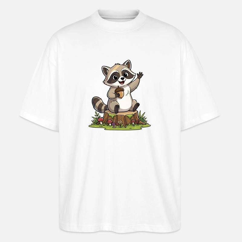Waschbär am Waldbank mit Eichel - Stanley/Stella Oversized Unisex Bio T-Shirt Blaster 2.0 - Weiß