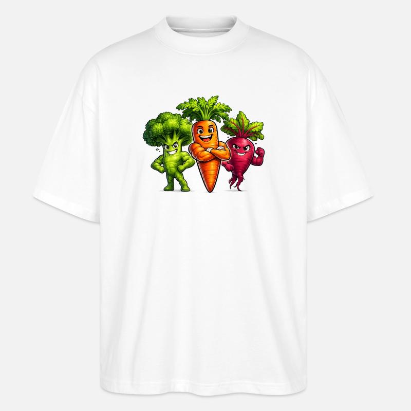 Strong vegetable team – broccoli, carrot & beetroot - Stanley/Stella Oversized Unisex Organic T-shirt Blaster 2.0 - white