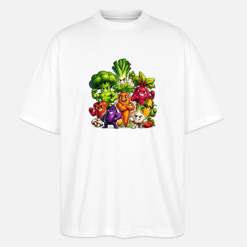 Starkes Gemüse in Comic-Optik  - Stanley/Stella Oversized Unisex Bio T-Shirt Blaster 2.0 - Weiß
