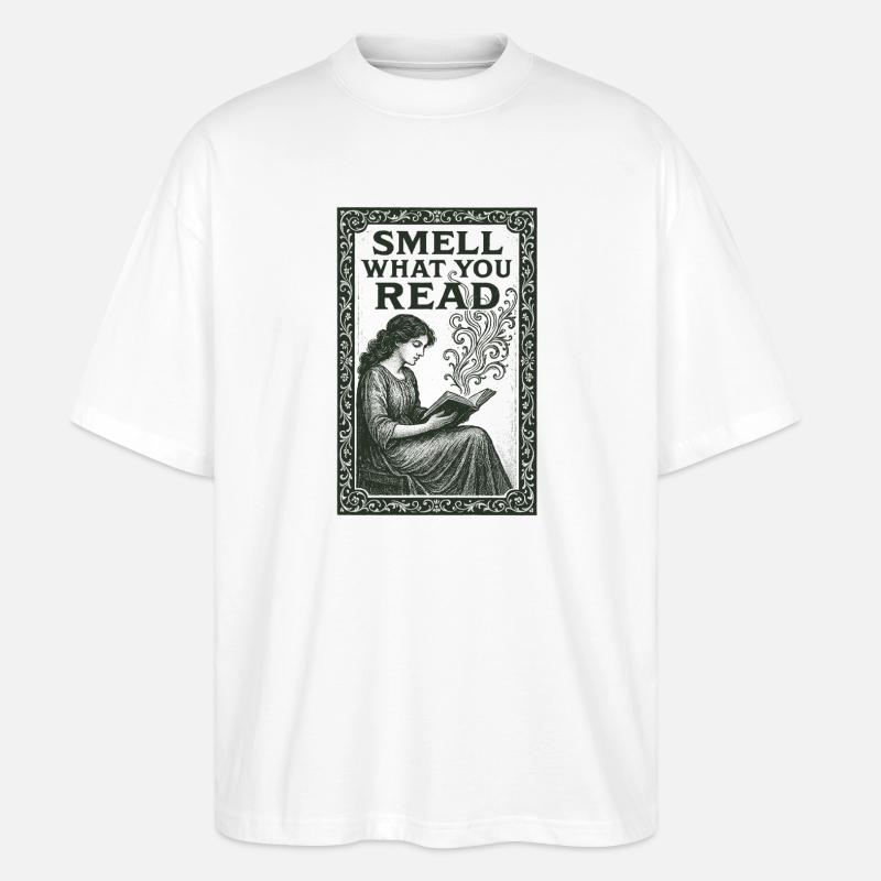 Riech was du liest | Büchergeruch - Stanley/Stella Oversized Unisex Bio T-Shirt Blaster 2.0 - Weiß