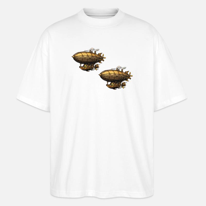 Zeppelin des dirigeables steampunk - T-shirt bio Blaster 2.0 coupe oversize Stanley/Stella Unisexe - blanc