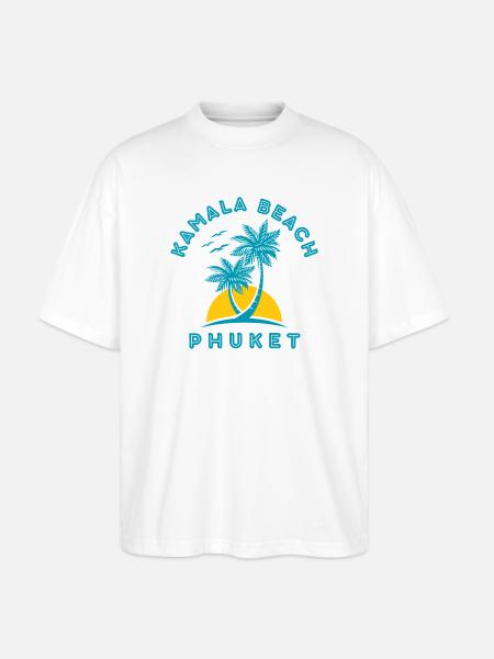 Kamala Beach Phuket Sunset Palm - Stanley/Stella Oversized Unisex Organic T-shirt Blaster 2.0 - white