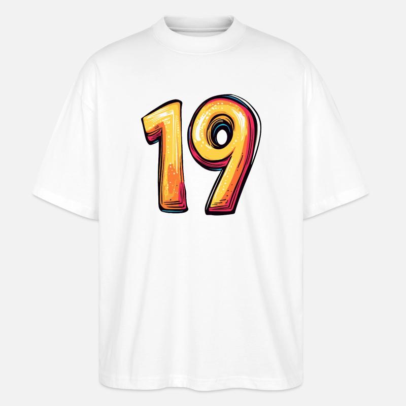 19 Zahl Bunt - Stanley/Stella Oversized Unisex Bio T-Shirt Blaster 2.0 - Weiß
