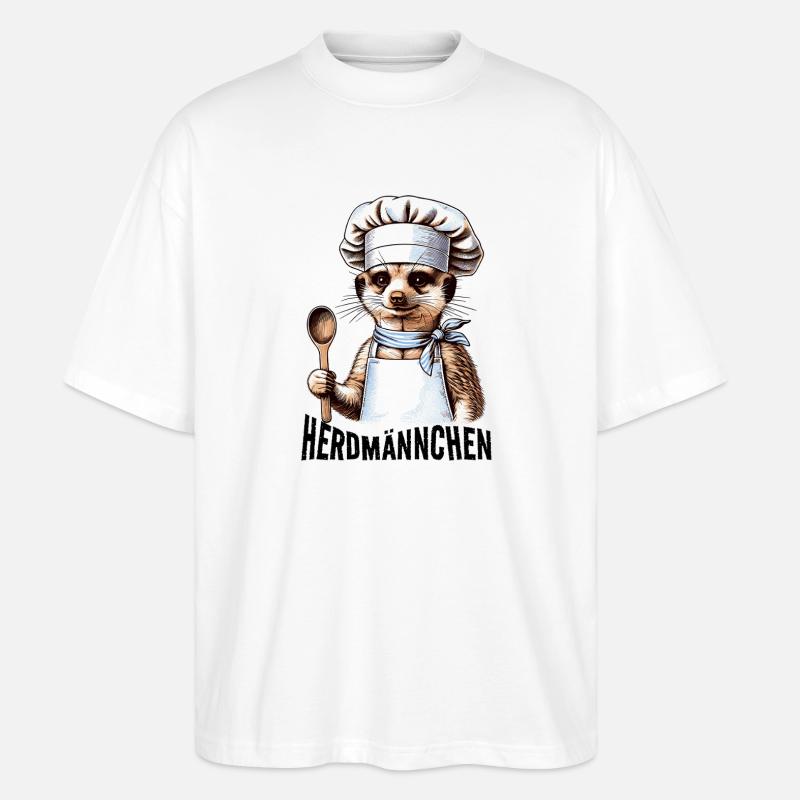Herdmännchen Erdmännchen Koch Lustiges Outfit - Stanley/Stella Oversized Unisex Bio T-Shirt Blaster 2.0 - Weiß