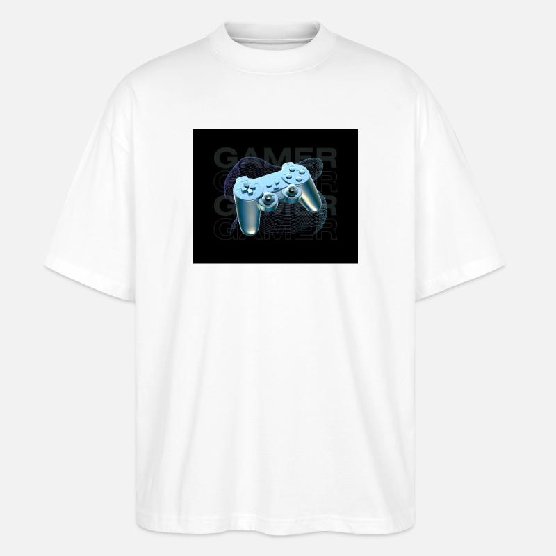 Neon Blue Controller 3D - Stanley/Stella Oversized Unisex Organic T-shirt Blaster 2.0 - white
