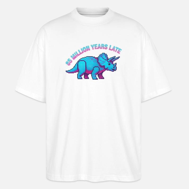 Neon Pixel Triceratops 85 millioner år for sent - Stanley/Stella Oversize Unisex Øko T-shirt Blaster 2.0 - hvid