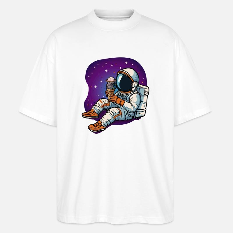 Astronaute spatial dégustant une glace - T-shirt bio Blaster 2.0 coupe oversize Stanley/Stella Unisexe - blanc