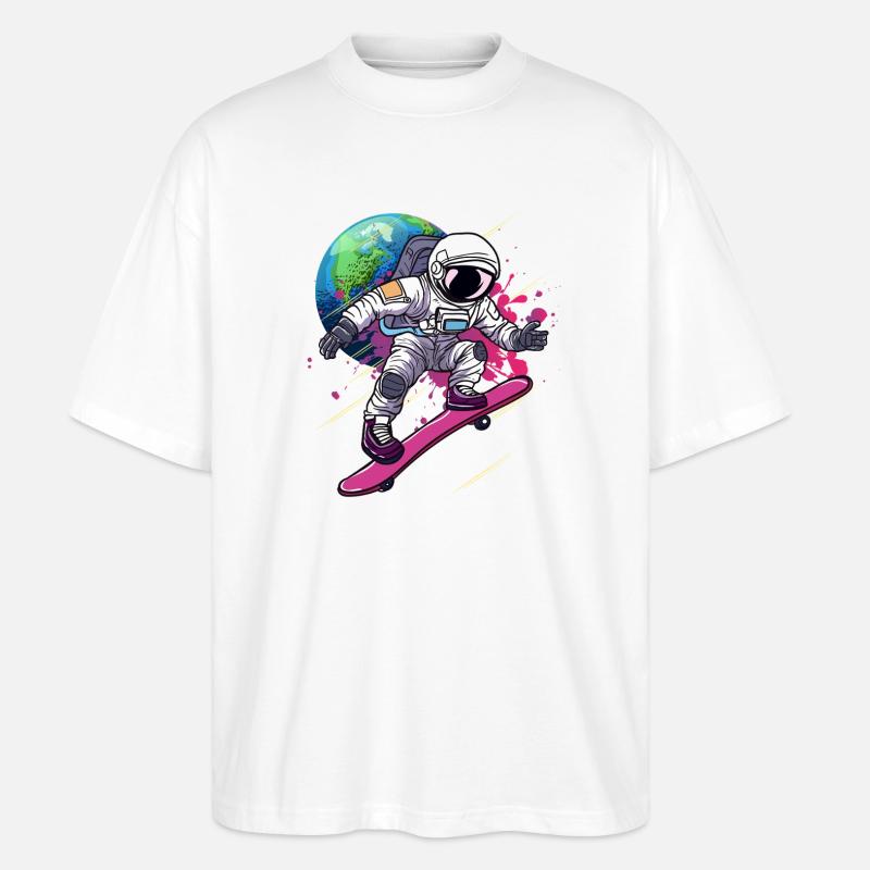 Astronaut Skateboard Erde - Stanley/Stella Oversized Unisex Bio T-Shirt Blaster 2.0 - Weiß