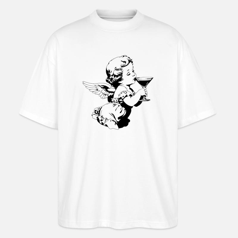 Cocktail Engel – Cherub mit Martini Glas - Stanley/Stella Oversized Unisex Bio T-Shirt Blaster 2.0 - Weiß