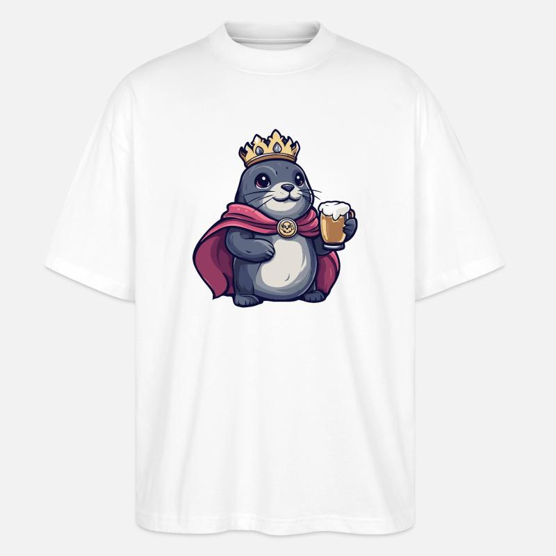 Seal Animal Beer King - Stanley/Stella Oversized Unisex Organic T-shirt Blaster 2.0 - white