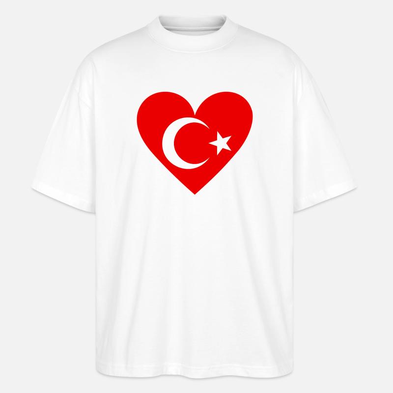 Herz mit Türkischer Flagge - Stanley/Stella Oversized Unisex Bio T-Shirt Blaster 2.0 - Weiß