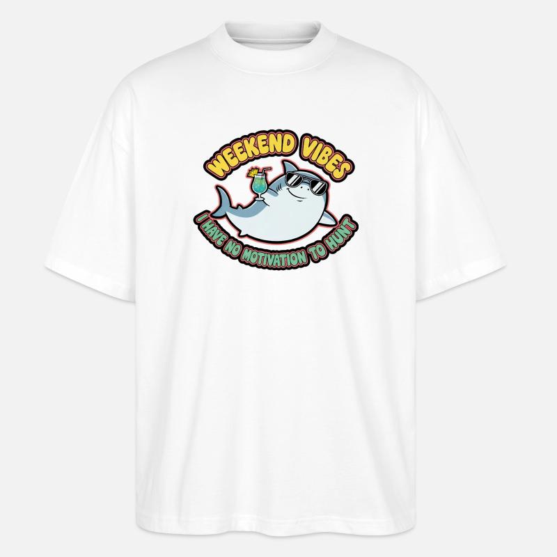 Weekend Vibes Shark Cocktail Tee - Stanley/Stella Oversized Unisex Bio T-Shirt Blaster 2.0 - Weiß