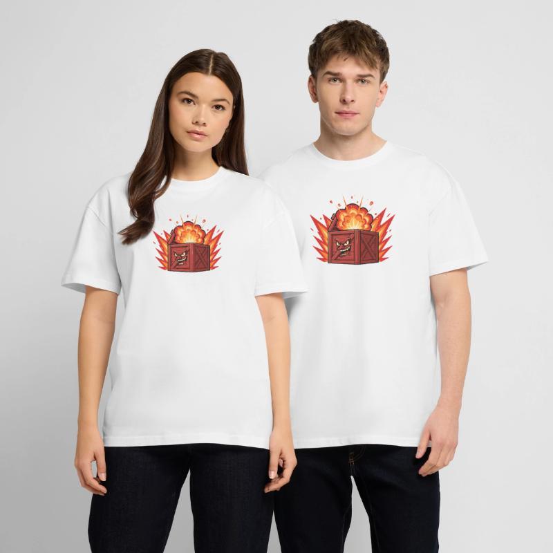 Exploding wooden box with a grim face Stanley/Stella Oversized Unisex Organic T-shirt Blaster 2.0
