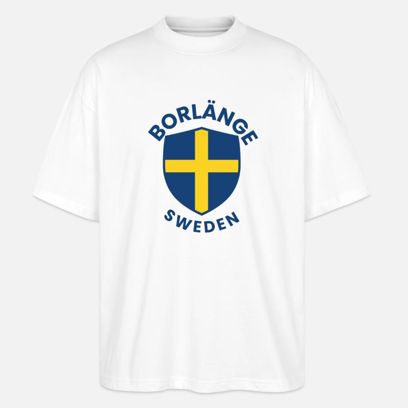 Borlänge-Schild: Schwedisches Flaggendesign - Stanley/Stella Oversized Unisex Bio T-Shirt Blaster 2.0 - Weiß