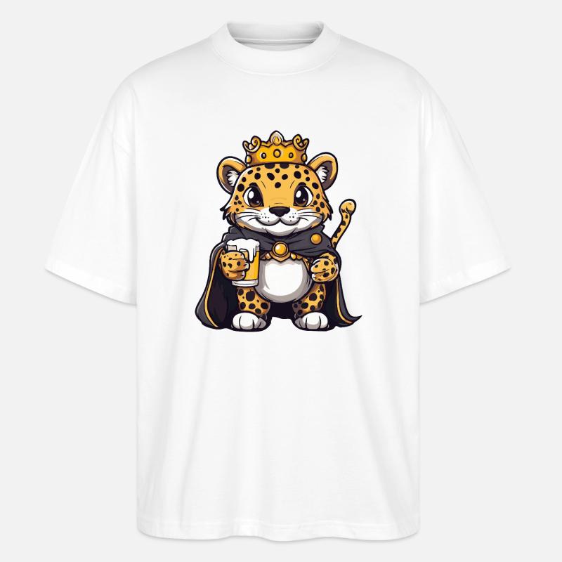 Leopard Bier König - Stanley/Stella Oversized Unisex Bio T-Shirt Blaster 2.0 - Weiß