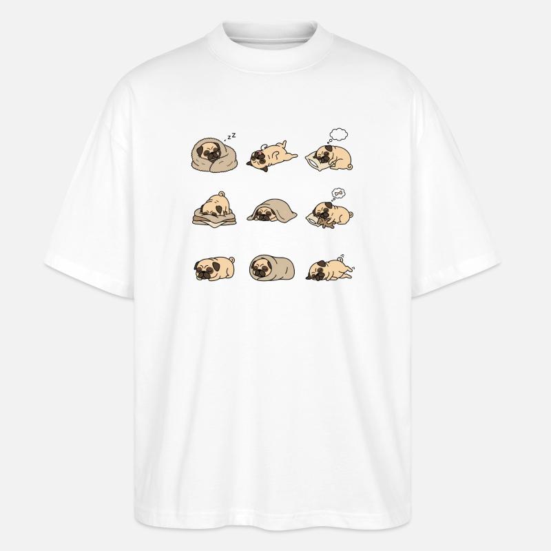 Sleeping Pug Nine Cute Pug Sleeping Poses - Stanley/Stella Oversized Unisex Organic T-shirt Blaster 2.0 - white