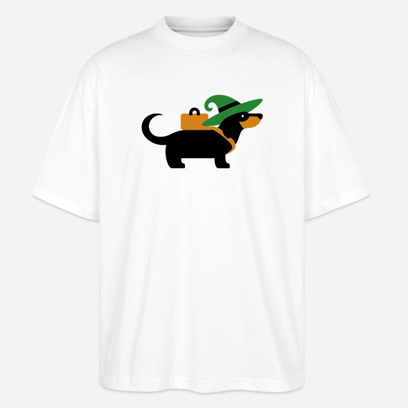 Wandernder Dackel mit Hexenhut und Tasche - Stanley/Stella Oversized Unisex Bio T-Shirt Blaster 2.0 - Weiß