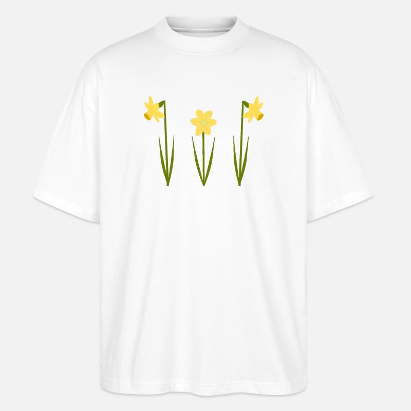 Mars bursdagsblomst påskeliljer i blomst - Stanley/Stella Blaster 2.0 Økologisk Oversized Unisex T-skjorte - hvit