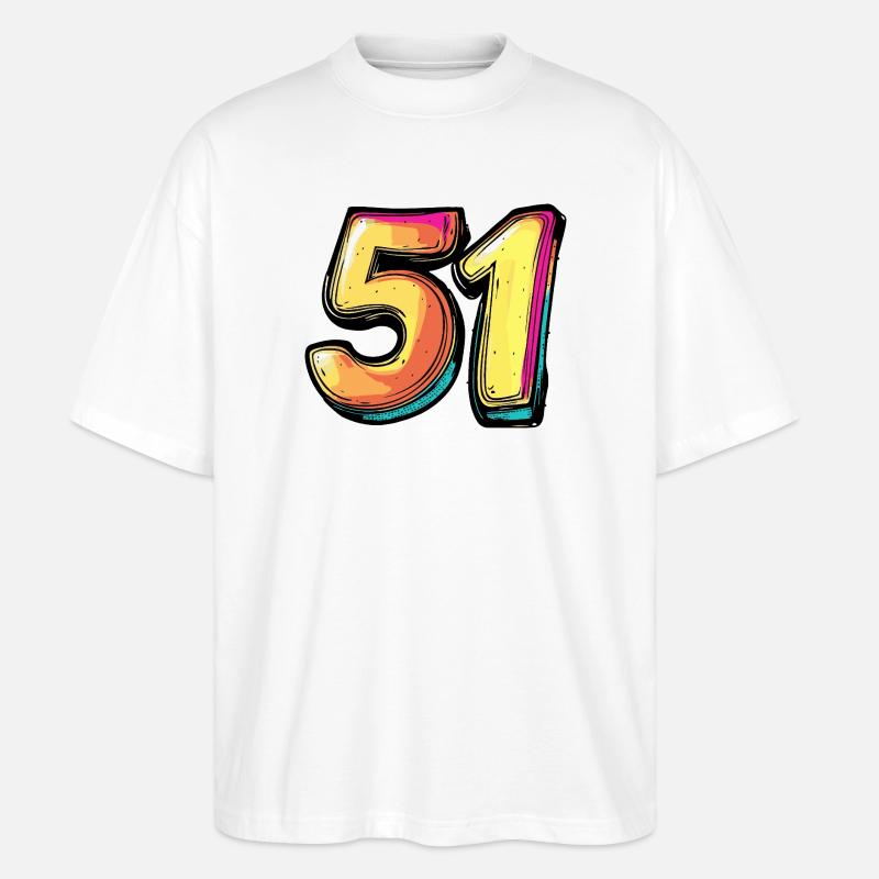 51 Zahl Bunt - Stanley/Stella Oversized Unisex Bio T-Shirt Blaster 2.0 - Weiß