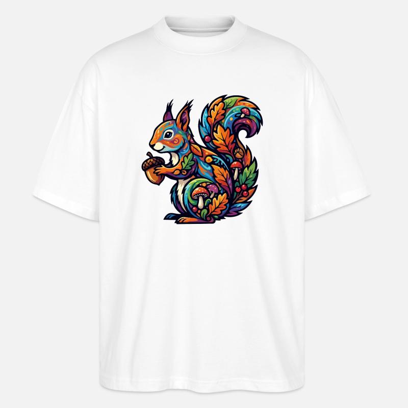 Buntes Eichhörnchen Herbstzauber Nuss Waldbewohner - Stanley/Stella Oversized Unisex Bio T-Shirt Blaster 2.0 - Weiß