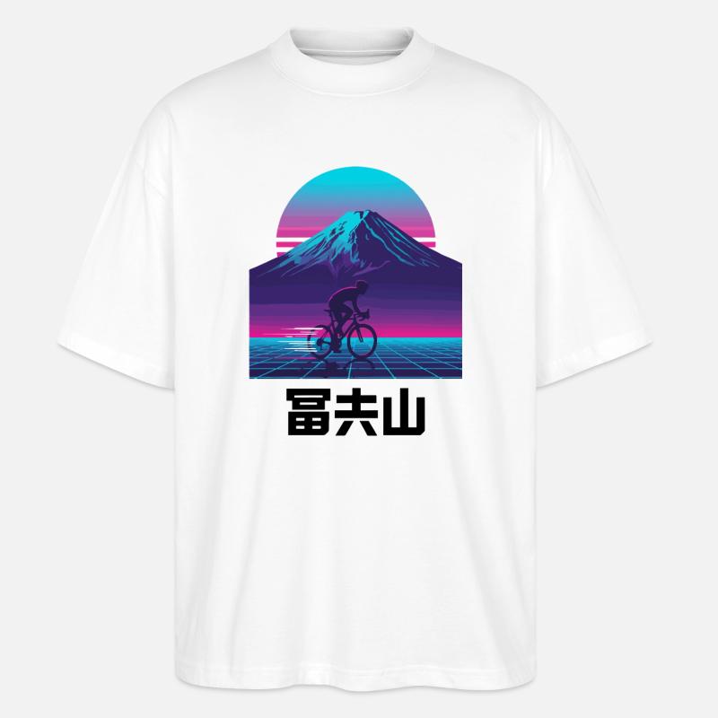 Retro-Neon-Radfahrer am Sunset Mountain - Stanley/Stella Oversized Unisex Bio T-Shirt Blaster 2.0 - Weiß