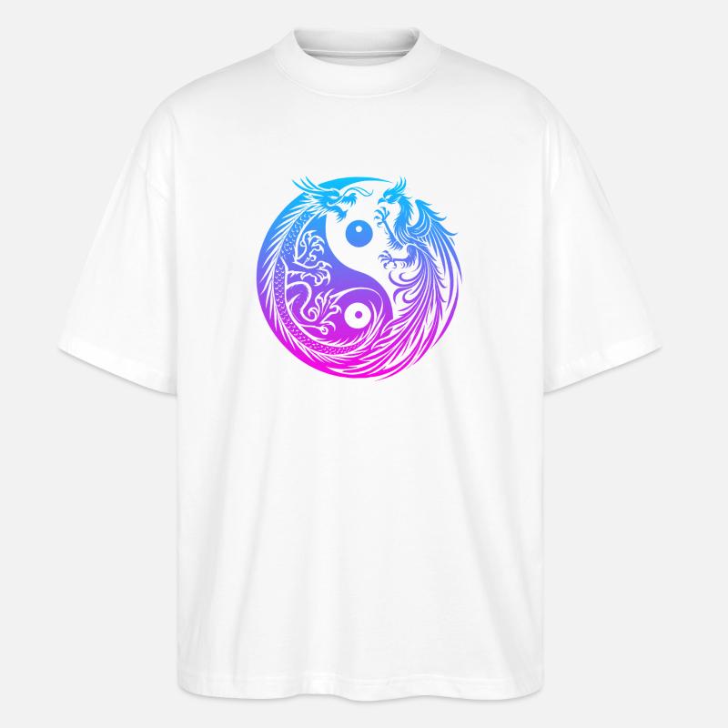 Yin Yang Drache und Phönix Neon - Stanley/Stella Oversized Unisex Bio T-Shirt Blaster 2.0 - Weiß