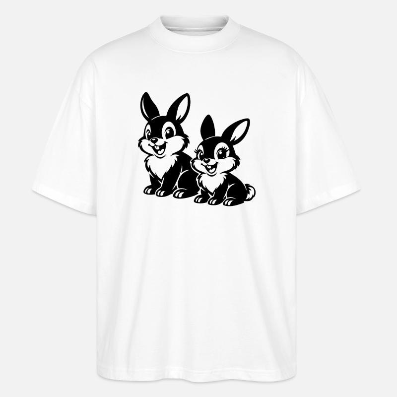 Zwei Hasen Linienstil - Stanley/Stella Oversized Unisex Bio T-Shirt Blaster 2.0 - Weiß