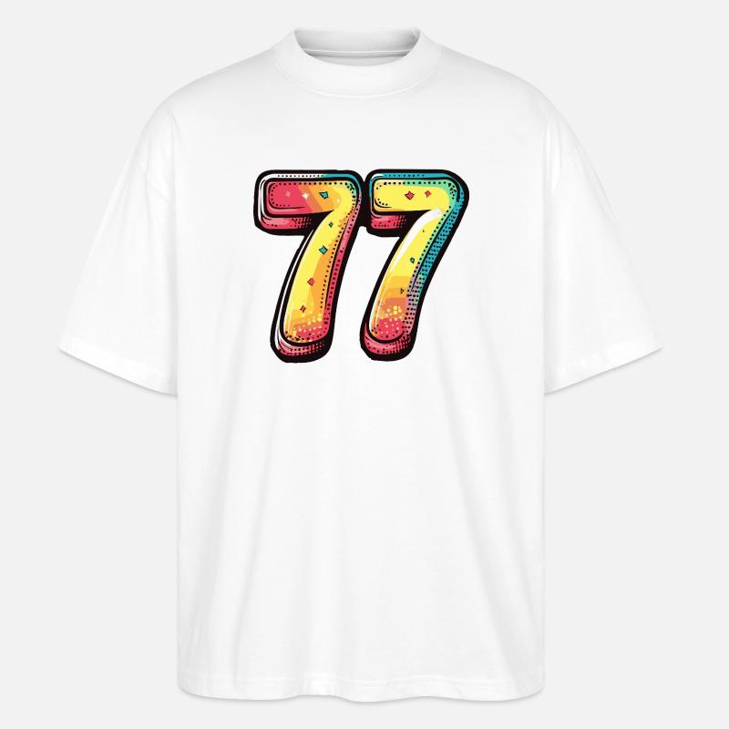 77 Zahl Bunt - Stanley/Stella Oversized Unisex Bio T-Shirt Blaster 2.0 - Weiß