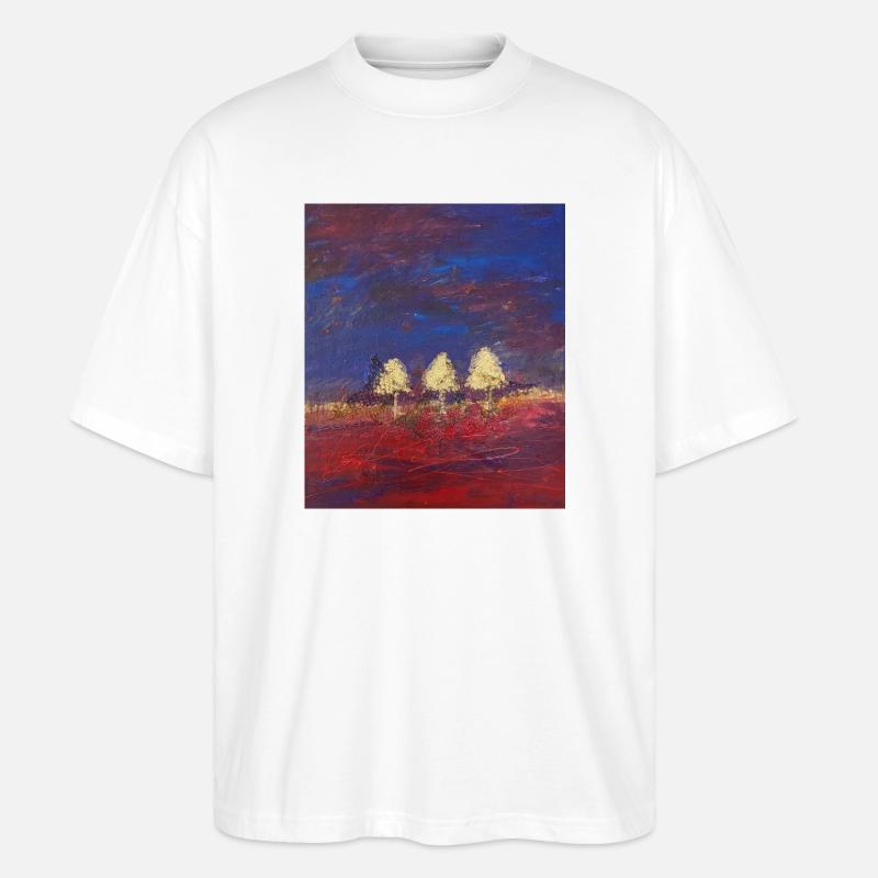 Drei Bäume in Abendrot - Stanley/Stella Oversized Unisex Bio T-Shirt Blaster 2.0 - Weiß