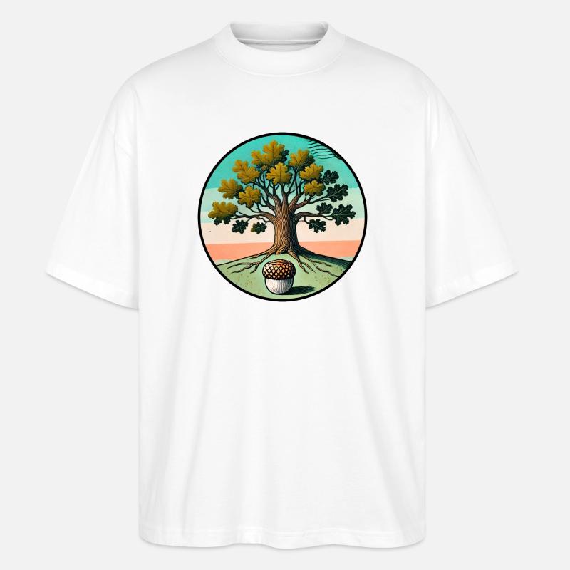 Retro-Baum des Lebens mit Eichel - Stanley/Stella Oversized Unisex Bio T-Shirt Blaster 2.0 - Weiß