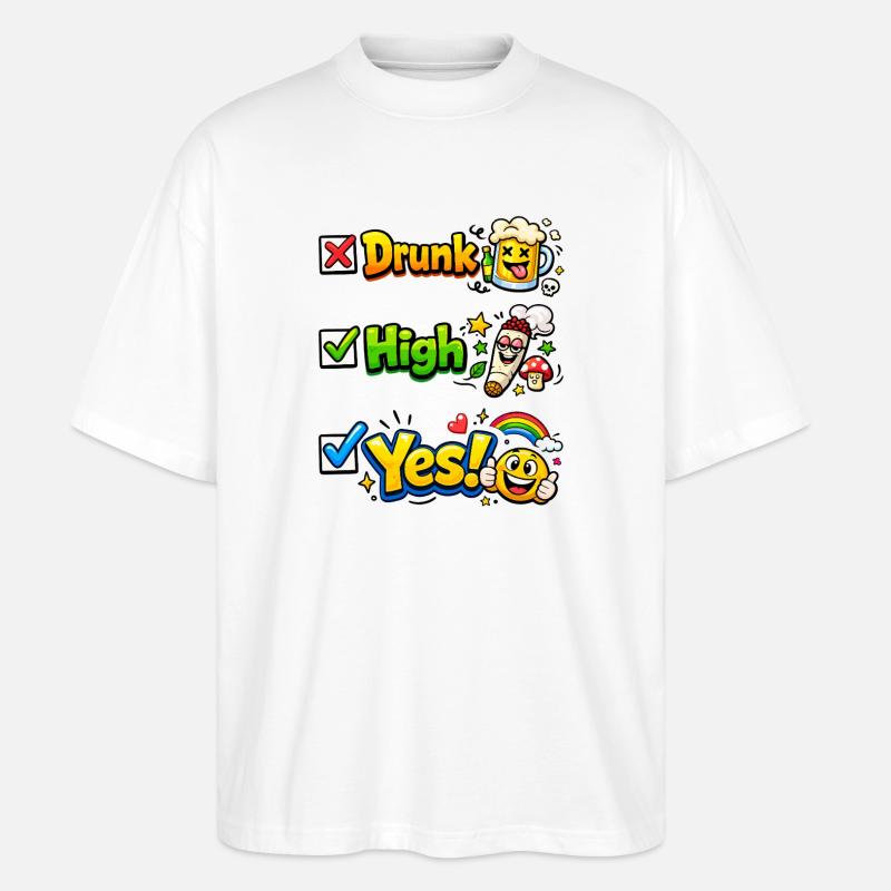 Fröhliche Party-Check Sticker - Stanley/Stella Oversized Unisex Bio T-Shirt Blaster 2.0 - Weiß