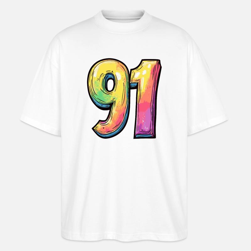 91 Zahl Bunt - Stanley/Stella Oversized Unisex Bio T-Shirt Blaster 2.0 - Weiß
