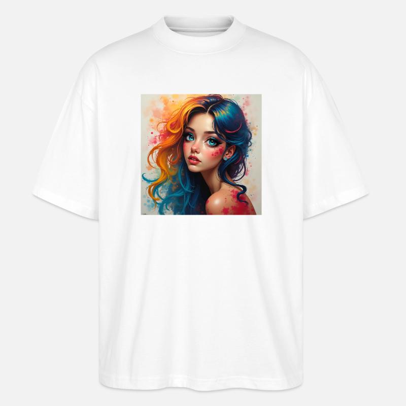 Regenbogen-Haar-Porträt-Splash - Stanley/Stella Oversized Unisex Bio T-Shirt Blaster 2.0 - Weiß