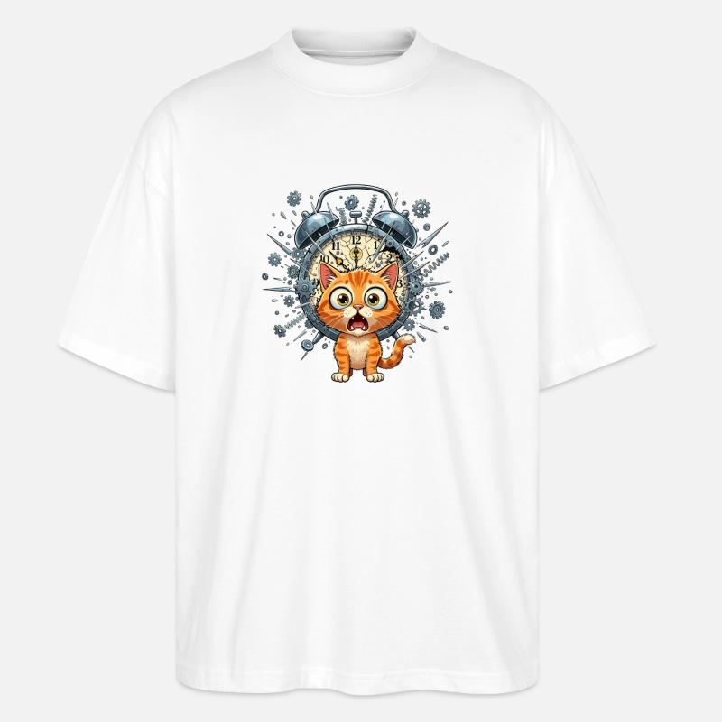 Chat steampunk devant Clockwork - T-shirt bio Blaster 2.0 coupe oversize Stanley/Stella Unisexe - blanc