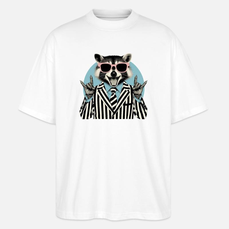 Raton laveur berçant en costume rayé - T-shirt bio Blaster 2.0 coupe oversize Stanley/Stella Unisexe - blanc