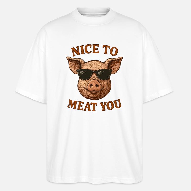 Cochon avec des lunettes de soleil Sympa de te dévorer - T-shirt bio Blaster 2.0 coupe oversize Stanley/Stella Unisexe - blanc