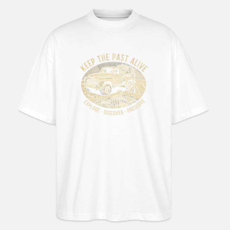 Oldtimer Truck Camping Erbe - Stanley/Stella Oversized Unisex Bio T-Shirt Blaster 2.0 - Weiß
