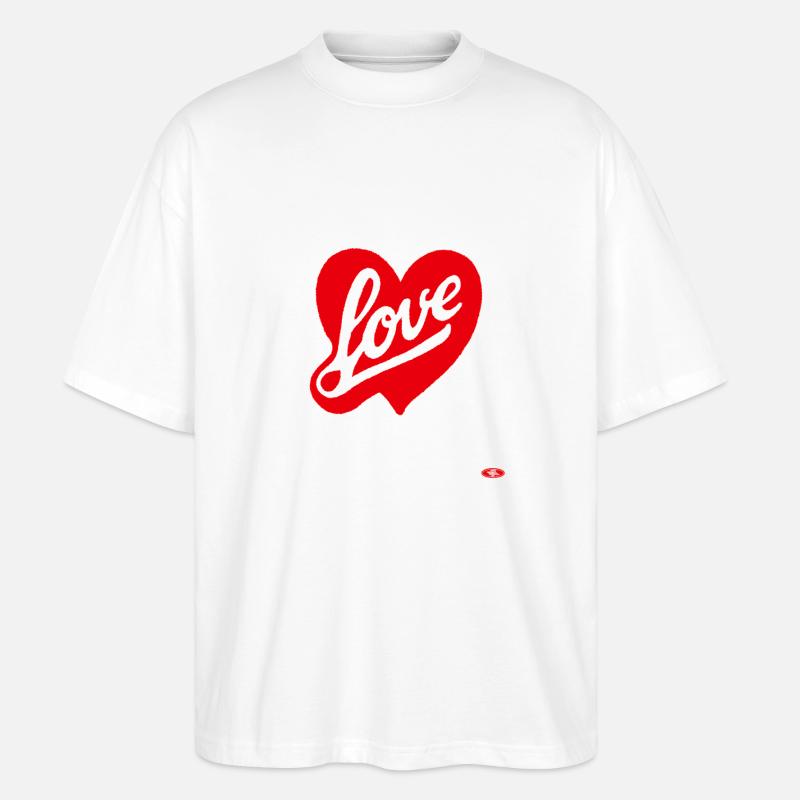 Red Love Heart Script Design - Stanley/Stella Oversized Unisex Organic T-shirt Blaster 2.0 - white