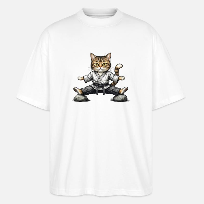 Karate-Aikido-Katze im Kimono - Stanley/Stella Oversized Unisex Bio T-Shirt Blaster 2.0 - Weiß