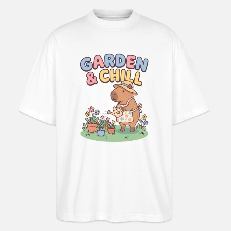 Garden & Chill Capybara Illustration - Stanley/Stella Oversized Unisex Bio T-Shirt Blaster 2.0 - Weiß